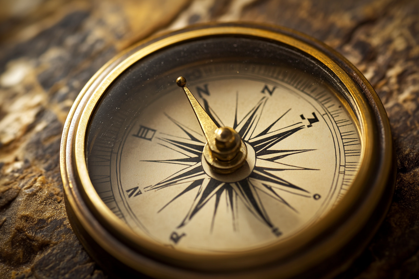 A compass resting in natural surroundings