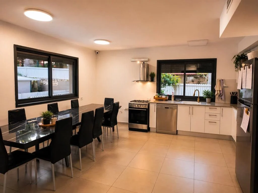 The communal dining area, where three meals a day are served